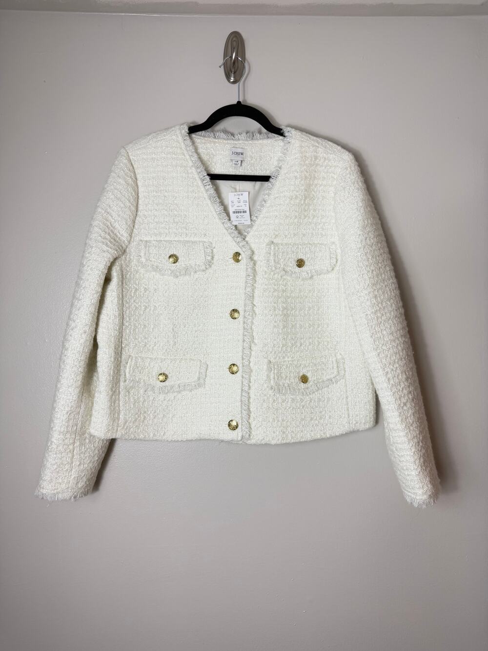 J. Crew NWT Lady Jacket 16 White Tweed Gold Wool Preppy Blazer Office Casual